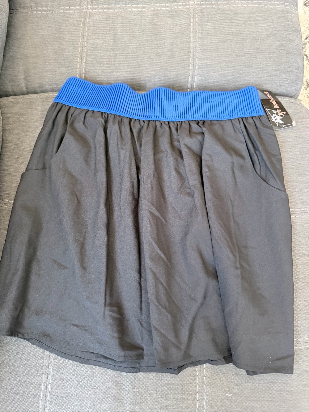 Joe Benbasset Black Skater Skirt with Blue Elastic Waistband